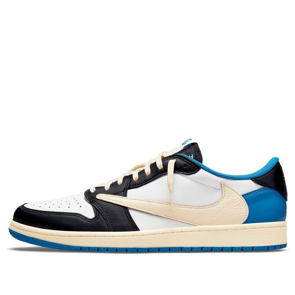 Air Jordan 1 Retro Low x Fragment Design x Travis Scott x "Sail Black Military Blue"